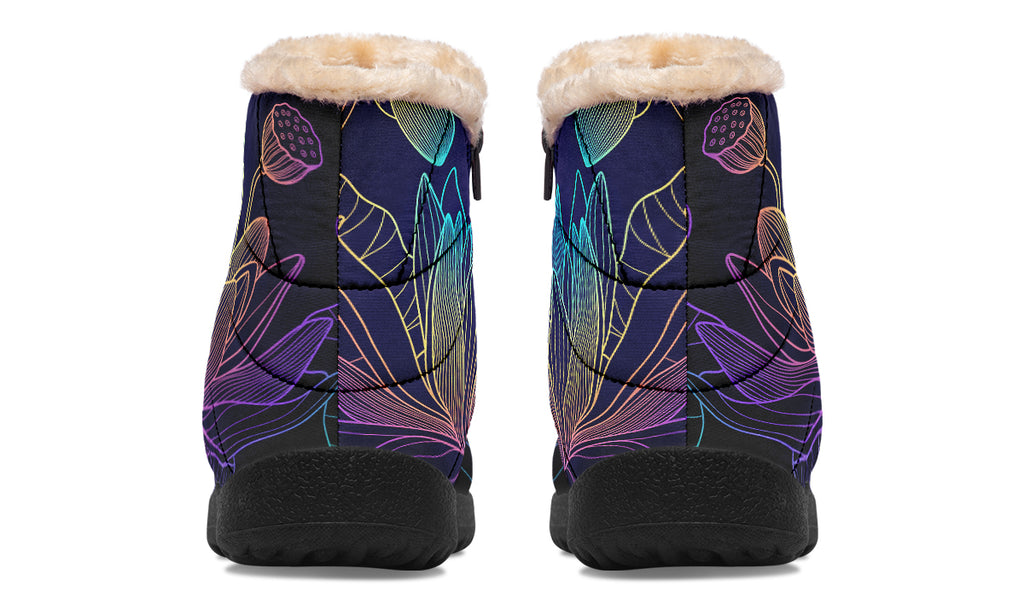 Rainbow Lotus Flowers Faux Fur Ankle Boots