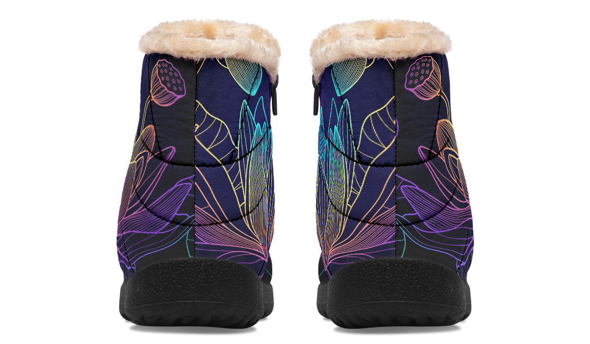 Rainbow Lotus Flowers Faux Fur Ankle Boots
