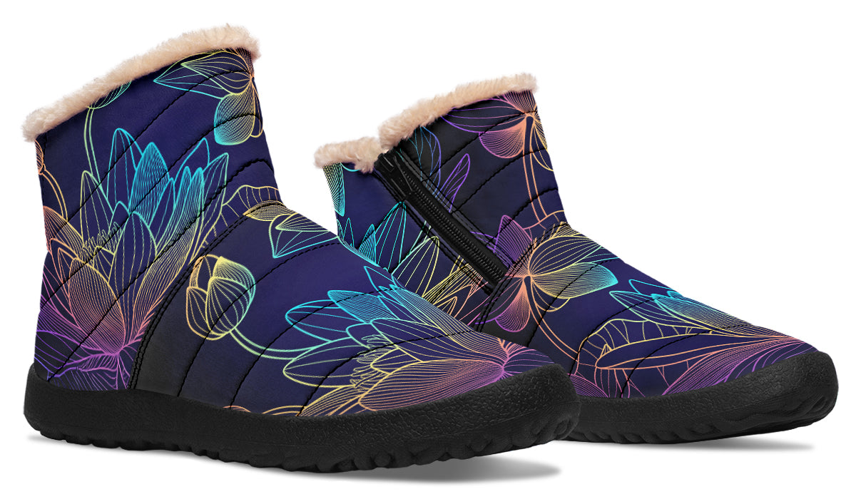 Rainbow Lotus Flowers Faux Fur Ankle Boots