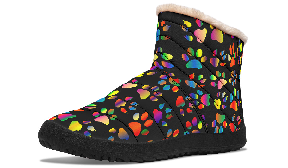 Rainbow Paw Prints Faux Fur Ankle Boots