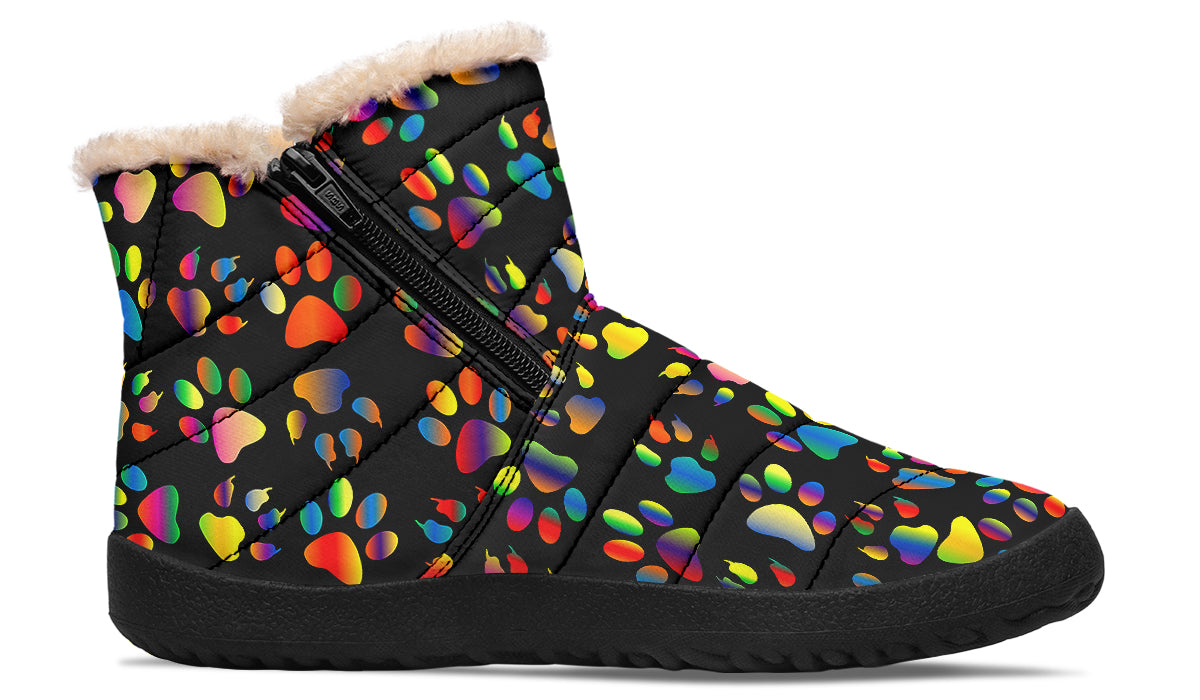 Rainbow Paw Prints Faux Fur Ankle Boots