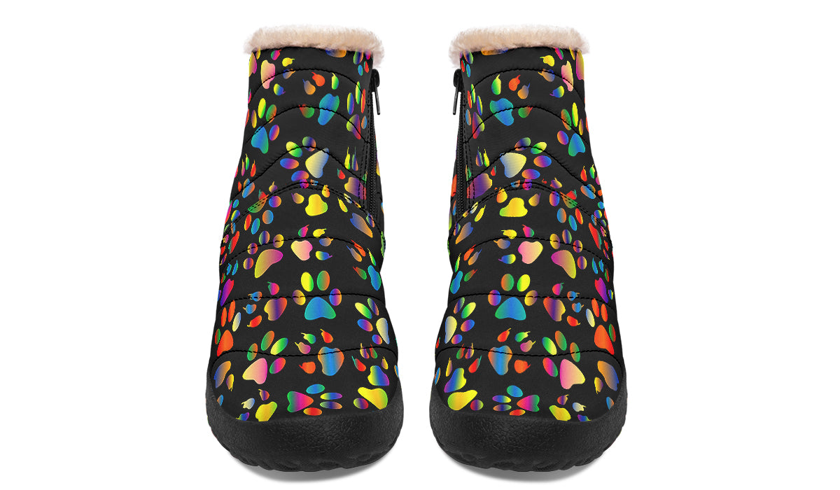 Rainbow Paw Prints Faux Fur Ankle Boots
