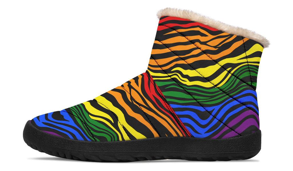 Rainbow Zebra Faux Fur Ankle Boots