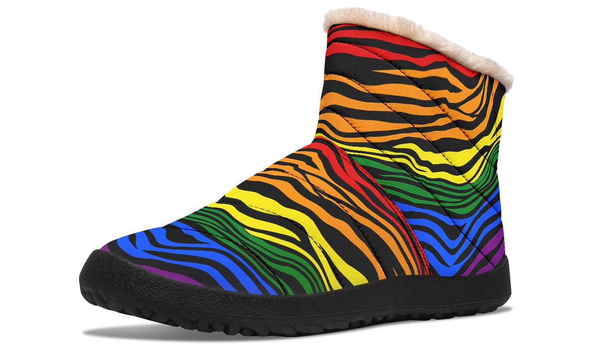Rainbow Zebra Faux Fur Ankle Boots
