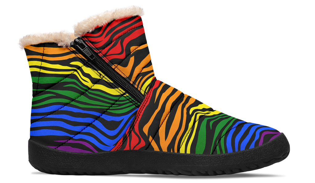 Rainbow Zebra Faux Fur Ankle Boots