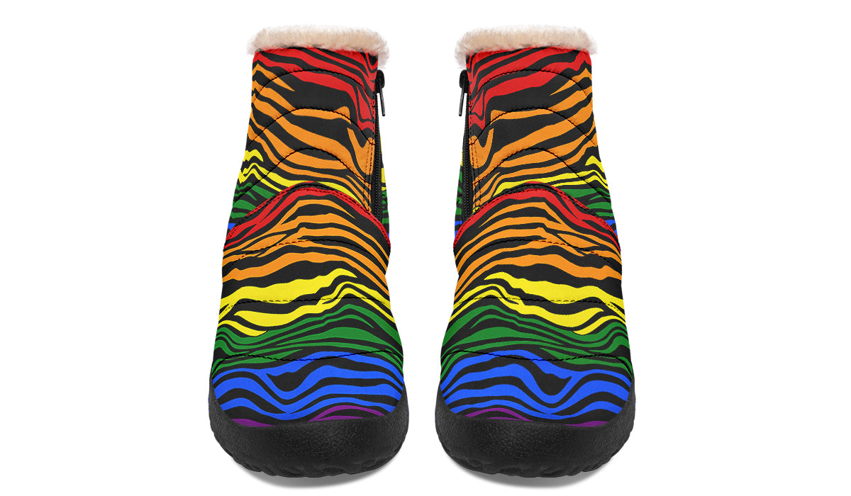 Rainbow Zebra Faux Fur Ankle Boots