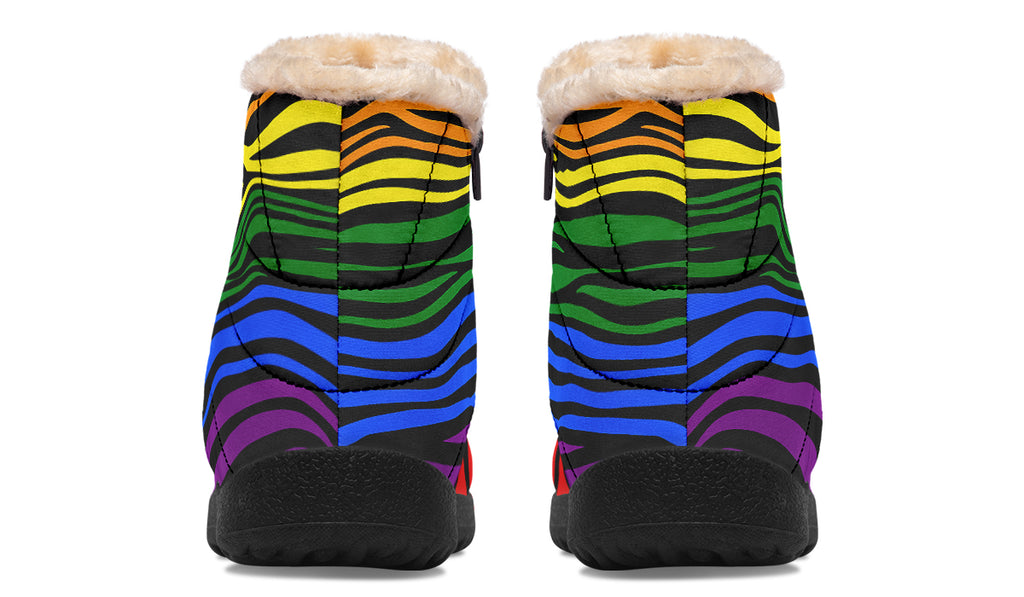 Rainbow Zebra Faux Fur Ankle Boots