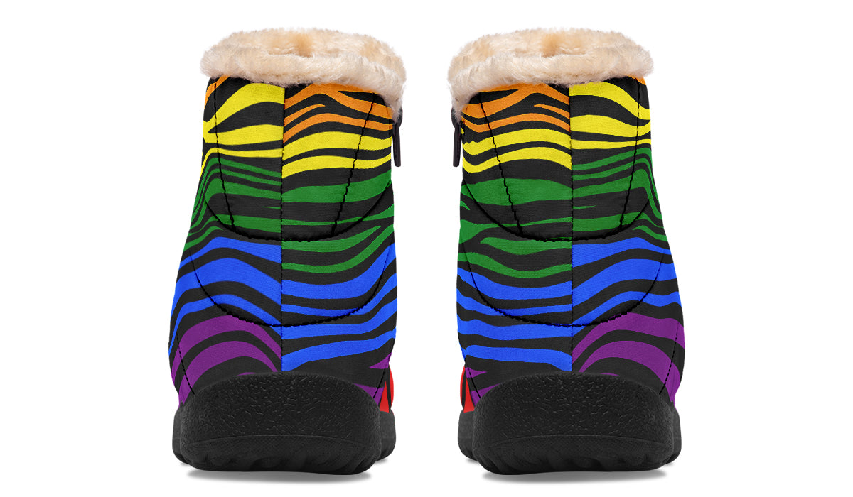 Rainbow Zebra Faux Fur Ankle Boots