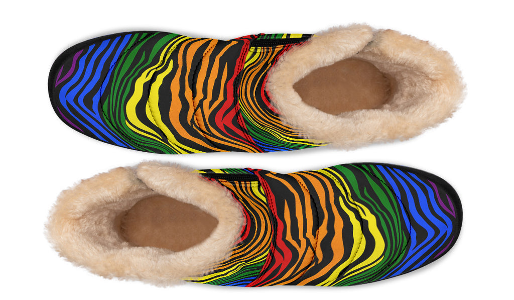 Rainbow Zebra Faux Fur Ankle Boots
