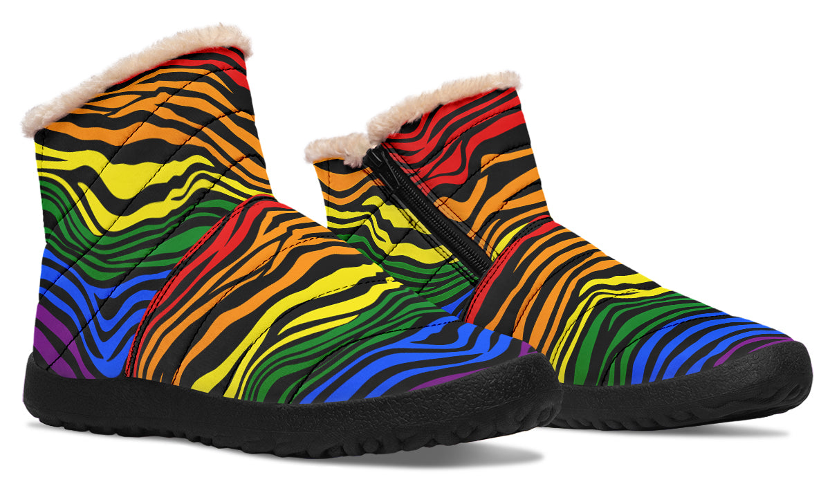 Rainbow Zebra Faux Fur Ankle Boots