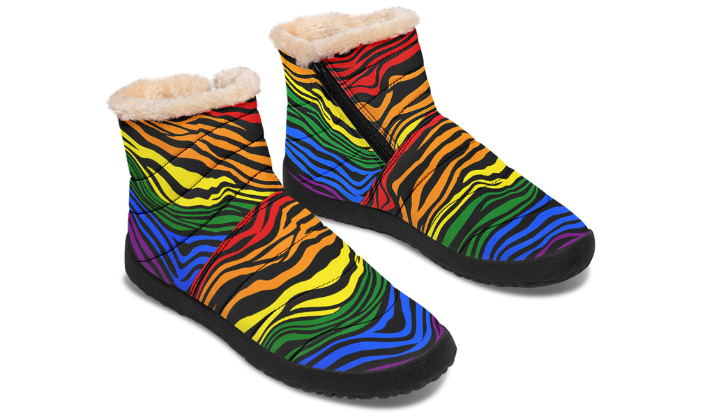 Rainbow Zebra Faux Fur Ankle Boots