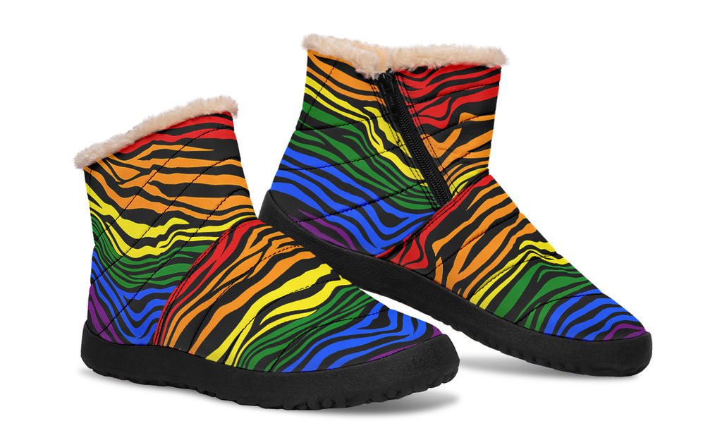 Rainbow Zebra Faux Fur Ankle Boots