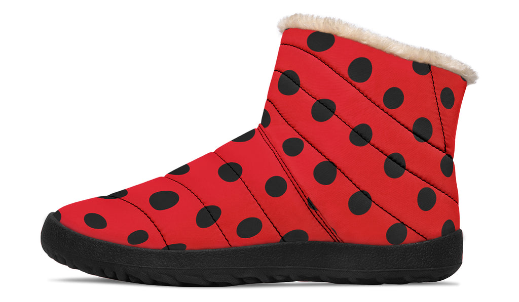 Red And Black Polka Dot Faux Fur Ankle Boots