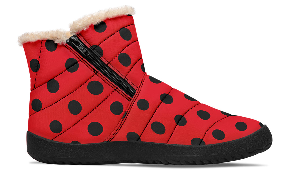 Red And Black Polka Dot Faux Fur Ankle Boots