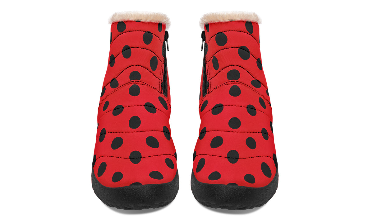 Red And Black Polka Dot Faux Fur Ankle Boots