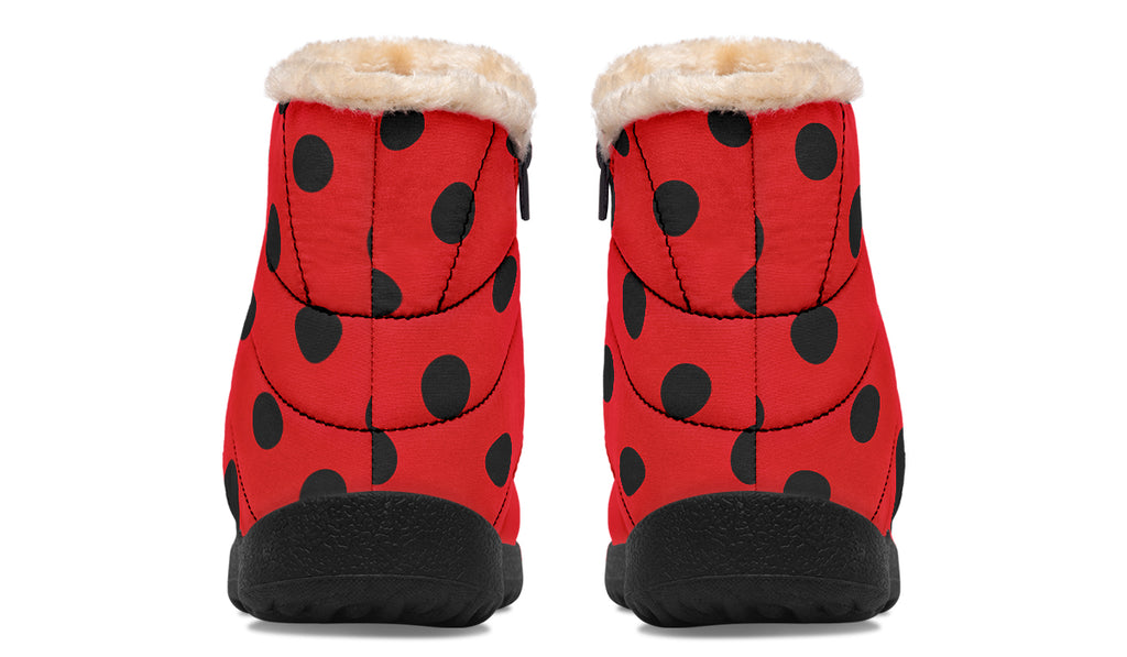 Red And Black Polka Dot Faux Fur Ankle Boots