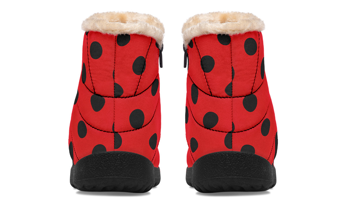 Red And Black Polka Dot Faux Fur Ankle Boots