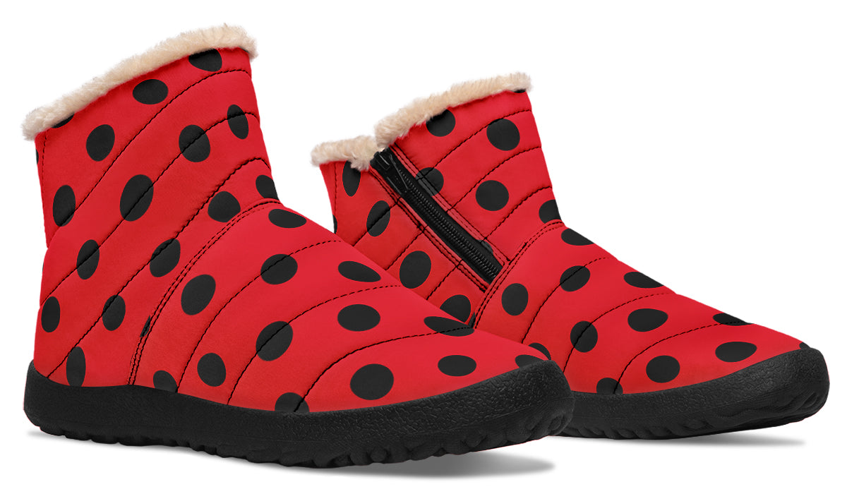 Red And Black Polka Dot Faux Fur Ankle Boots