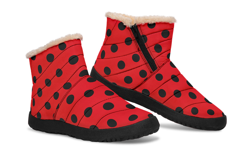 Red And Black Polka Dot Faux Fur Ankle Boots
