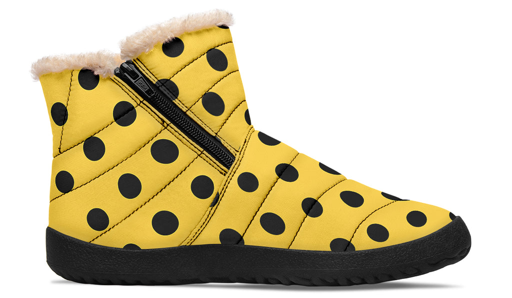 Red And Yellow Mismatched Black Polka Dot Faux Fur Ankle Boots