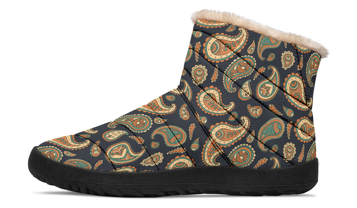 Retro Paisley Faux Fur Ankle Boots