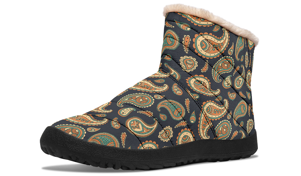 Retro Paisley Faux Fur Ankle Boots