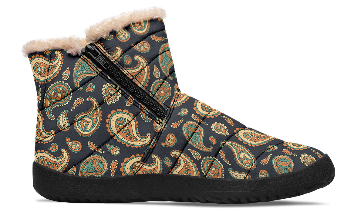 Retro Paisley Faux Fur Ankle Boots