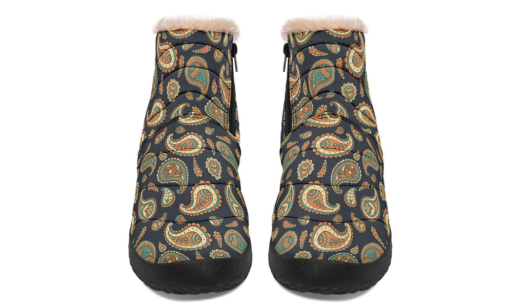 Retro Paisley Faux Fur Ankle Boots