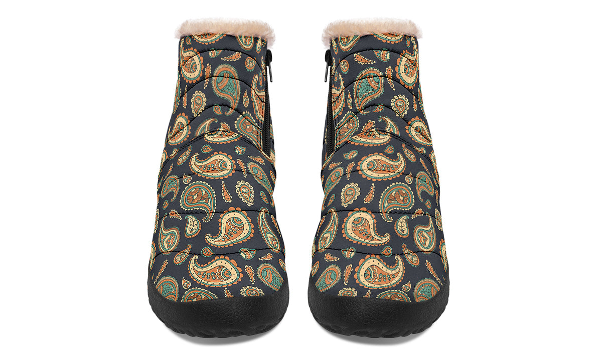 Retro Paisley Faux Fur Ankle Boots
