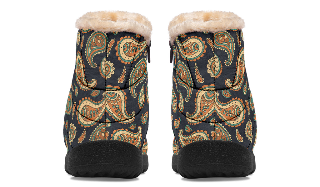 Retro Paisley Faux Fur Ankle Boots