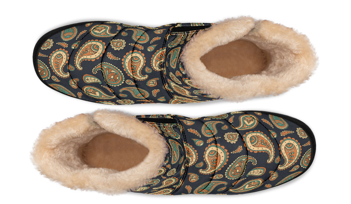 Retro Paisley Faux Fur Ankle Boots