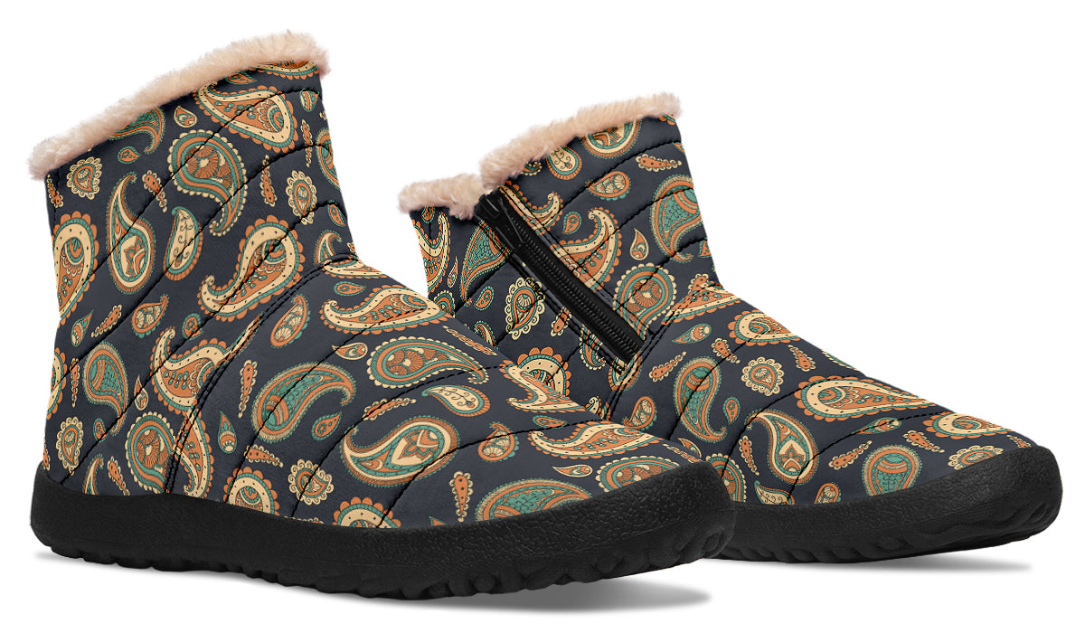 Retro Paisley Faux Fur Ankle Boots