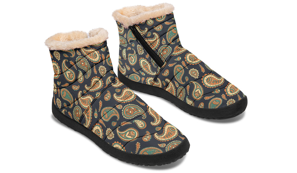 Retro Paisley Faux Fur Ankle Boots