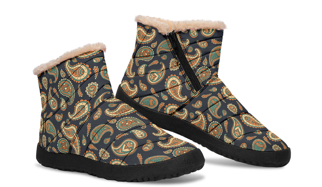 Retro Paisley Faux Fur Ankle Boots