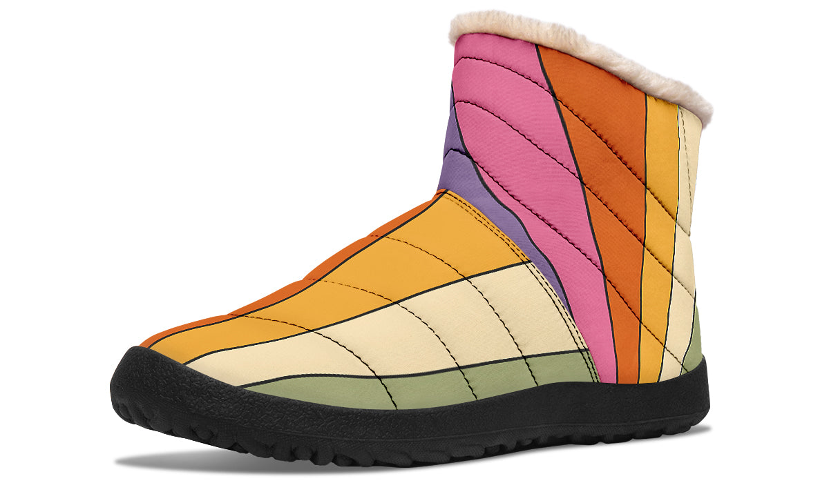 Retro Rainbow Faux Fur Ankle Boots