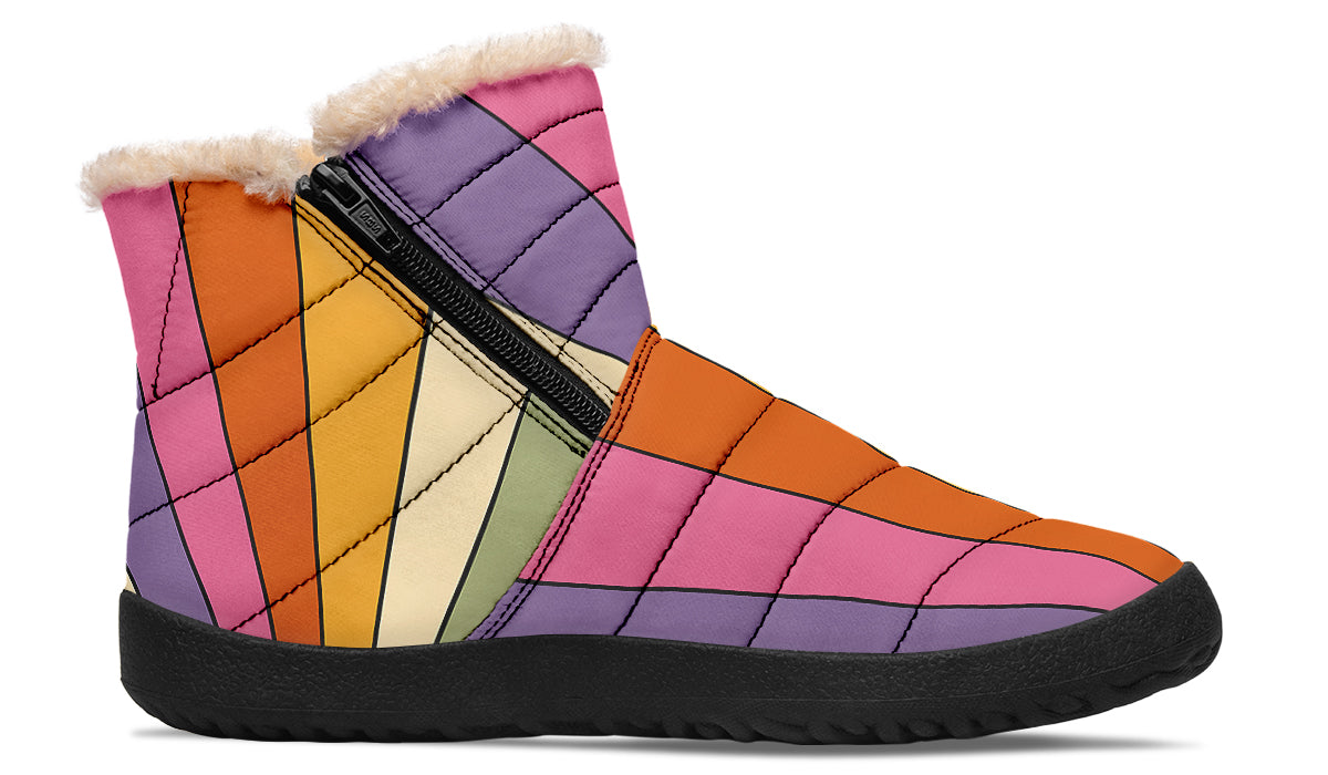 Retro Rainbow Faux Fur Ankle Boots