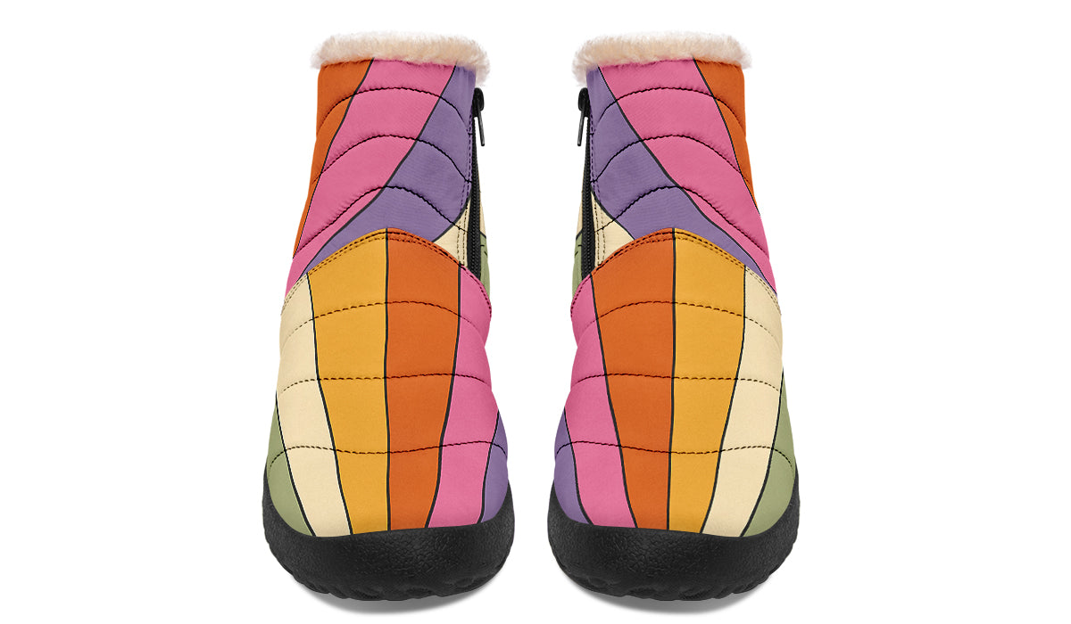 Retro Rainbow Faux Fur Ankle Boots