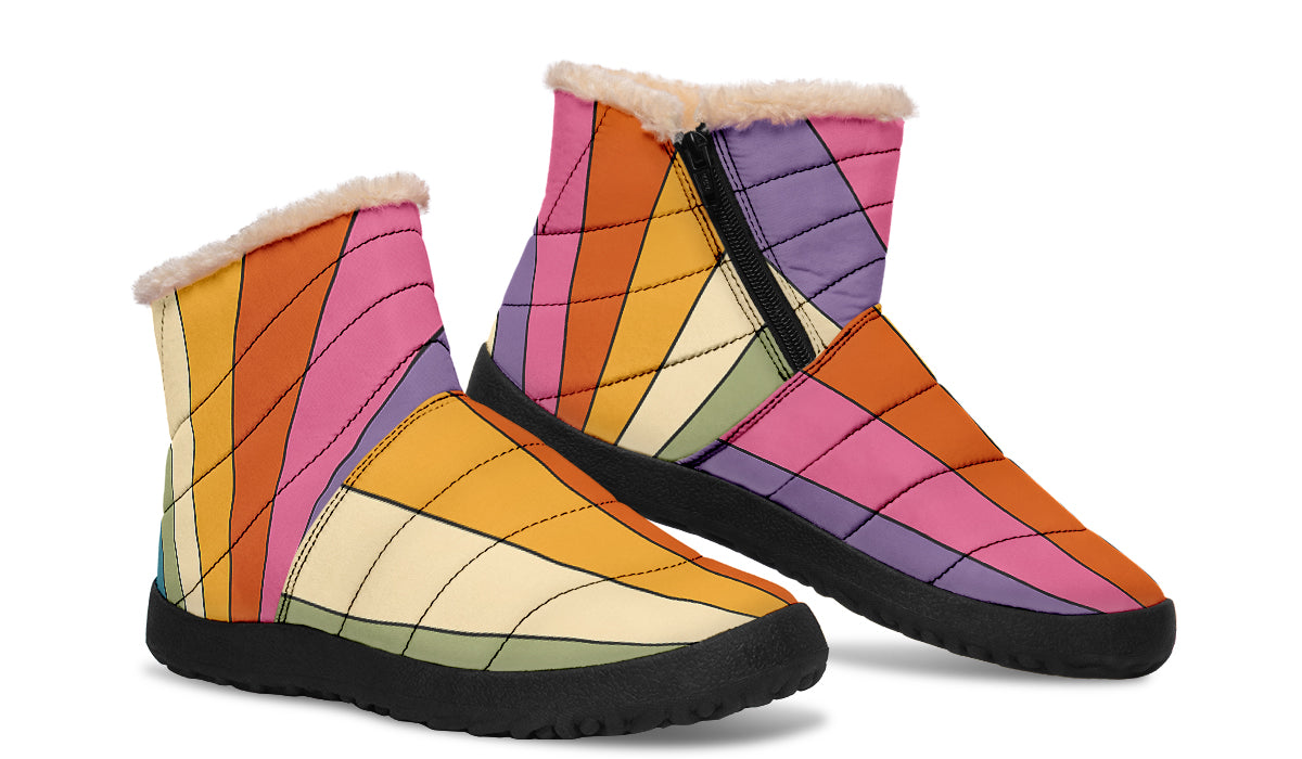 Retro Rainbow Faux Fur Ankle Boots
