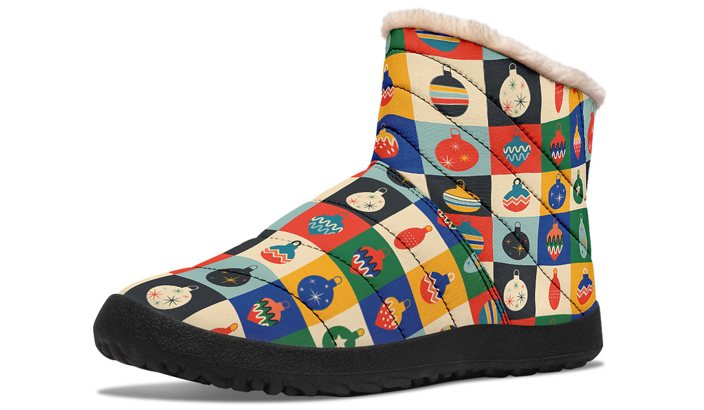 Retro Xmas Baubles Faux Fur Ankle Boots