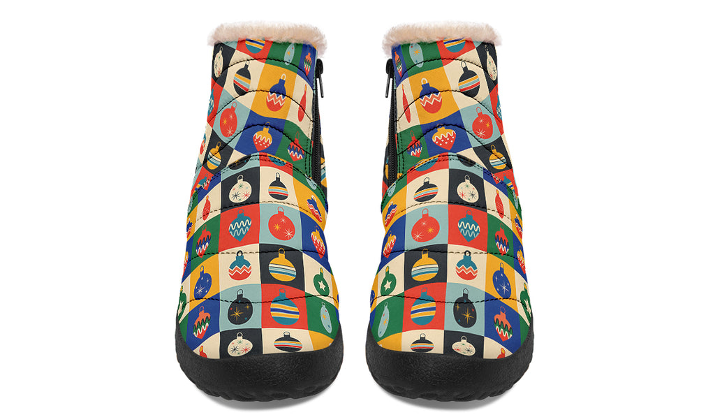 Retro Xmas Baubles Faux Fur Ankle Boots