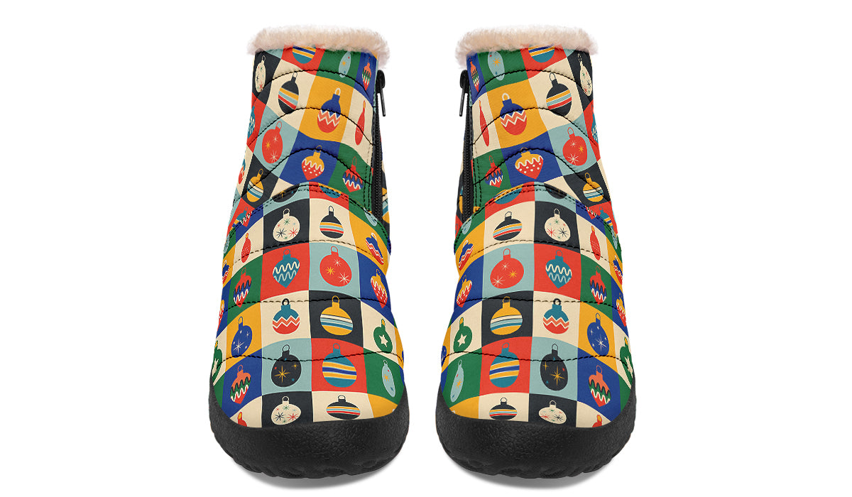 Retro Xmas Baubles Faux Fur Ankle Boots