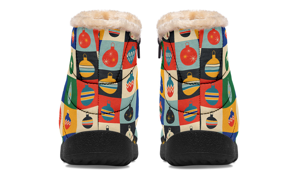 Retro Xmas Baubles Faux Fur Ankle Boots