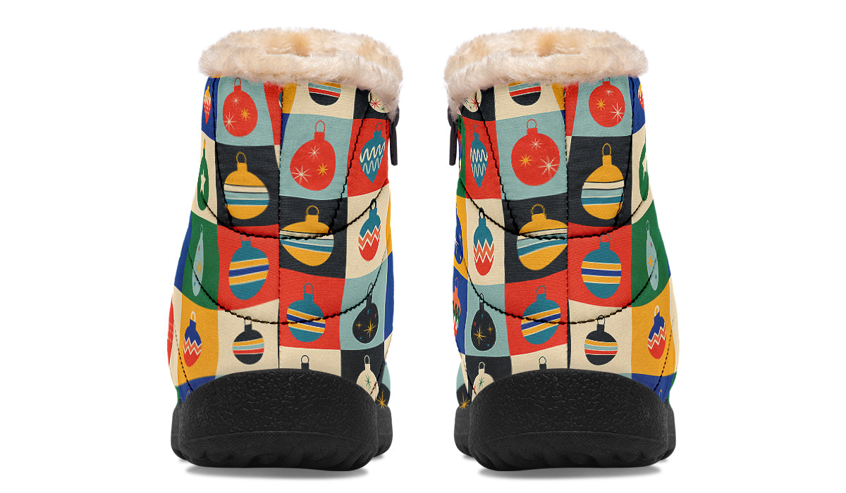 Retro Xmas Baubles Faux Fur Ankle Boots