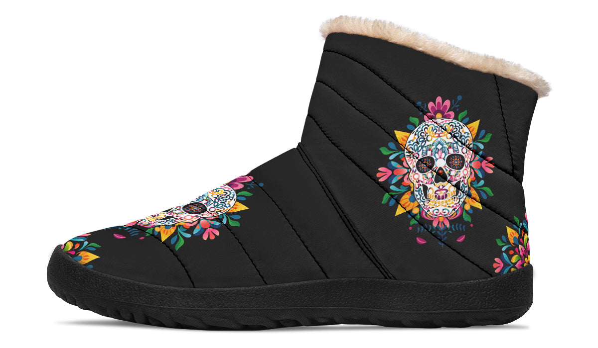 Sugar Skull Faux Fur Ankle Boots