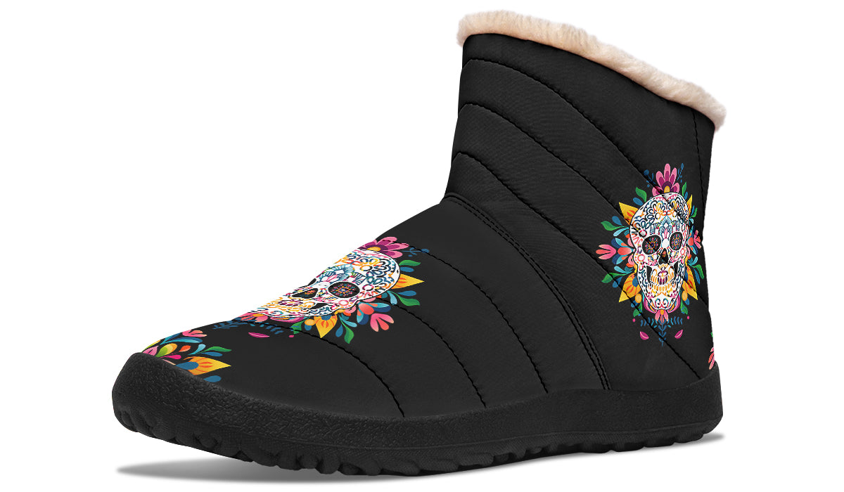 Sugar Skull Faux Fur Ankle Boots