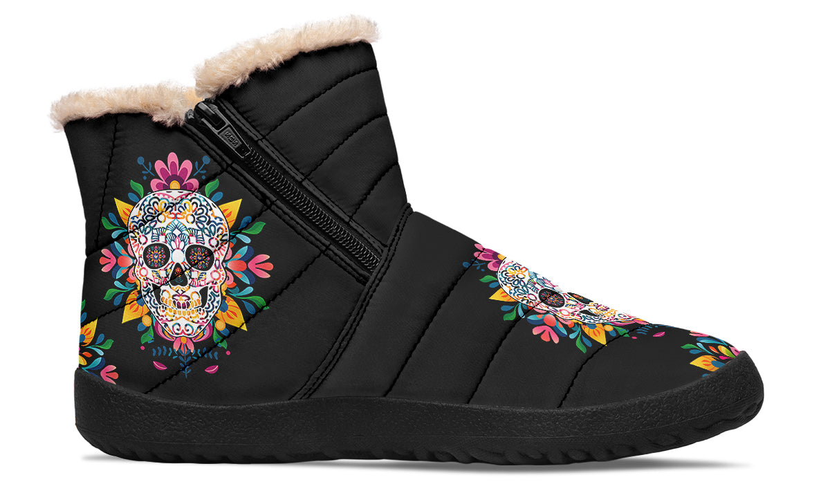 Sugar Skull Faux Fur Ankle Boots