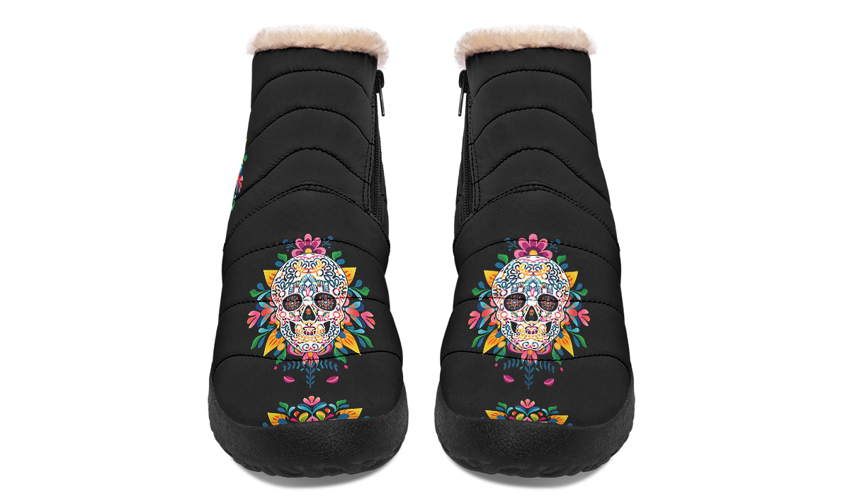 Sugar Skull Faux Fur Ankle Boots