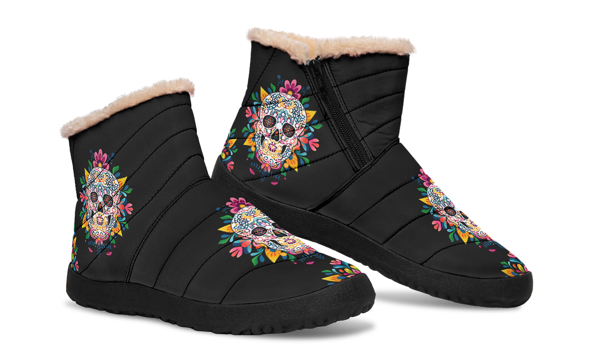 Sugar Skull Faux Fur Ankle Boots
