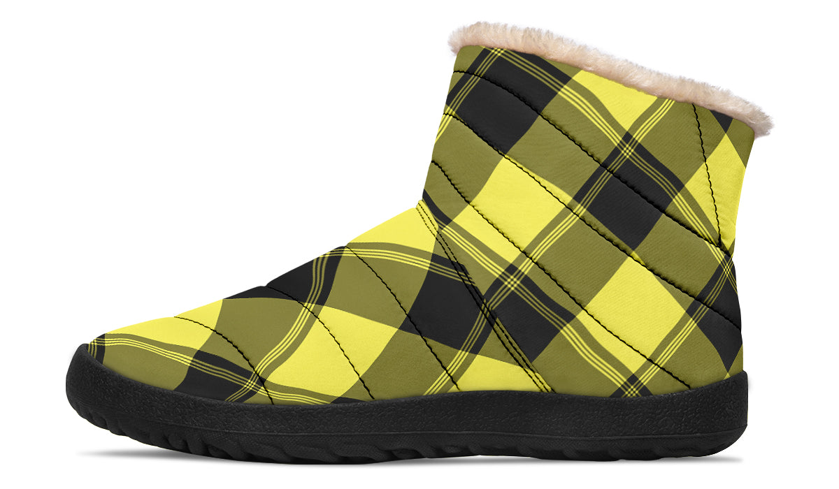 Sunny Yellow Plaid Faux Fur Ankle Boots