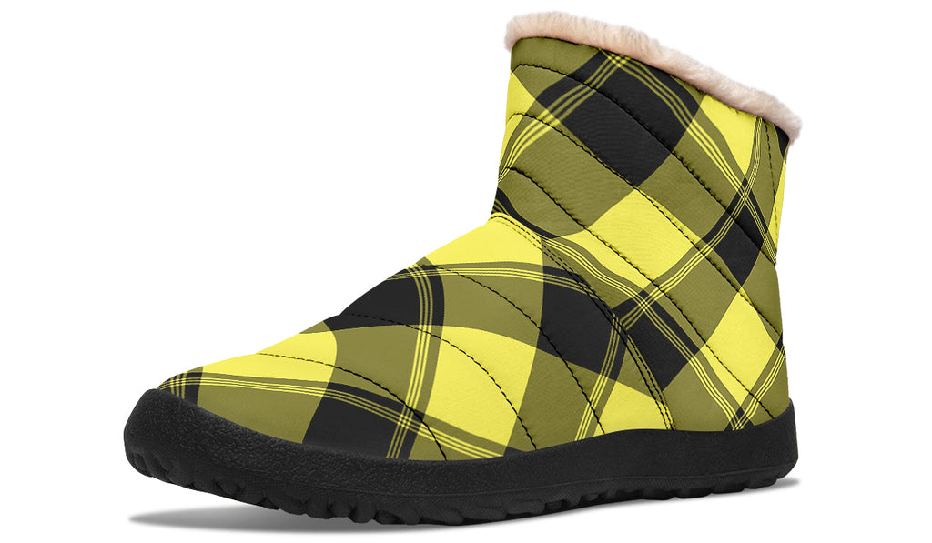 Sunny Yellow Plaid Faux Fur Ankle Boots
